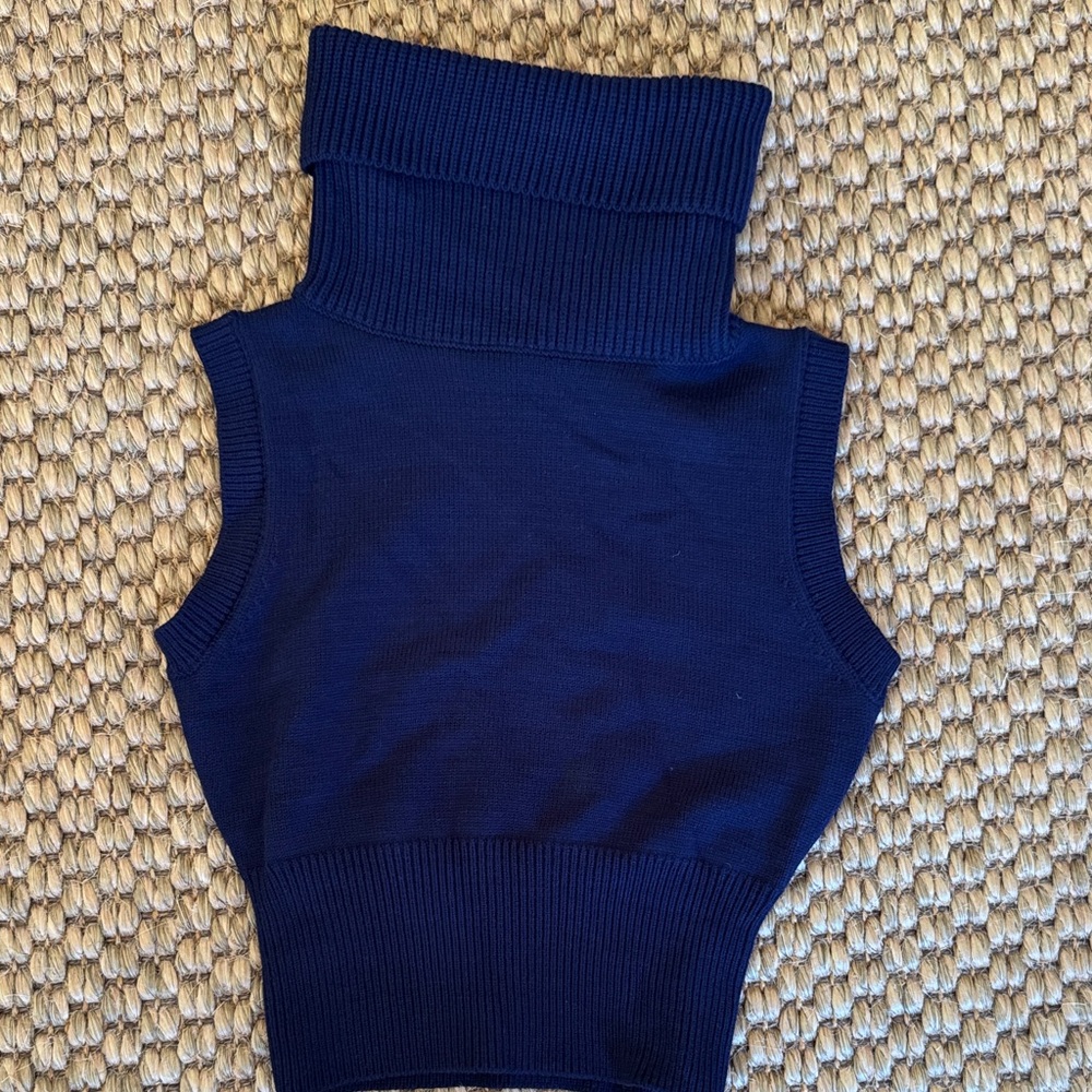 Zara Navy Sleeveless Turtleneck Top